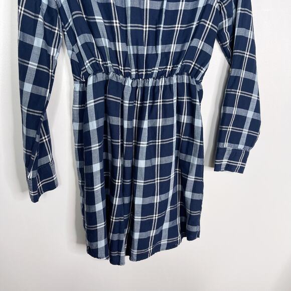 Abercrombie & Fitch Womens XSmall Blue White Plaid Button Front Knot Shirt Dress - Picture 6 of 9